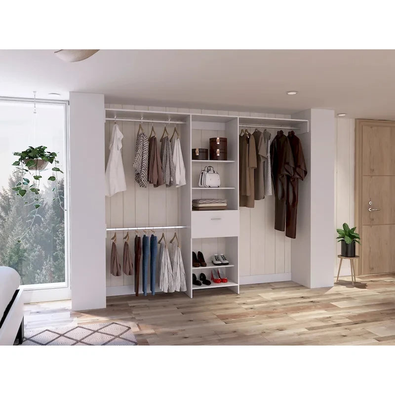 Closet System with Drawer and Shelves - White/Black/Dark Walnut