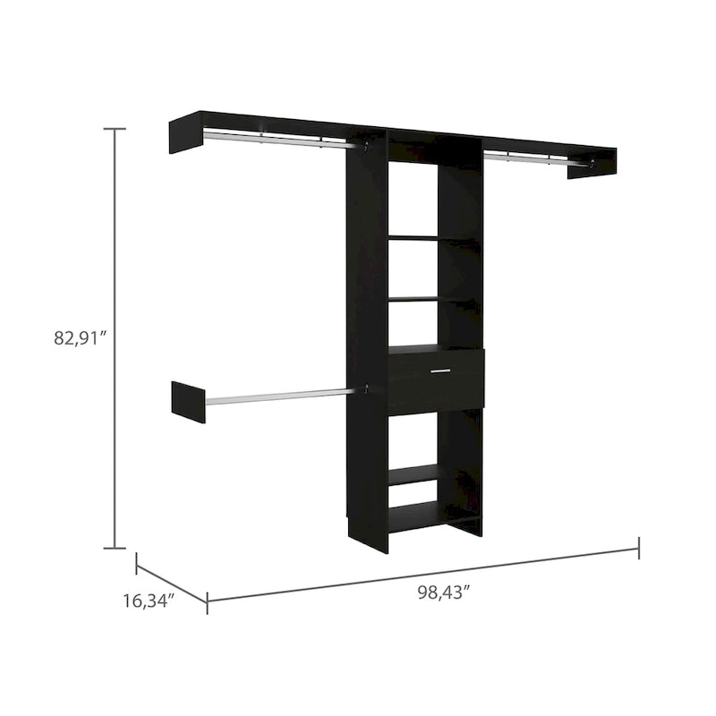 Closet System with Drawer and Shelves - White/Black/Dark Walnut