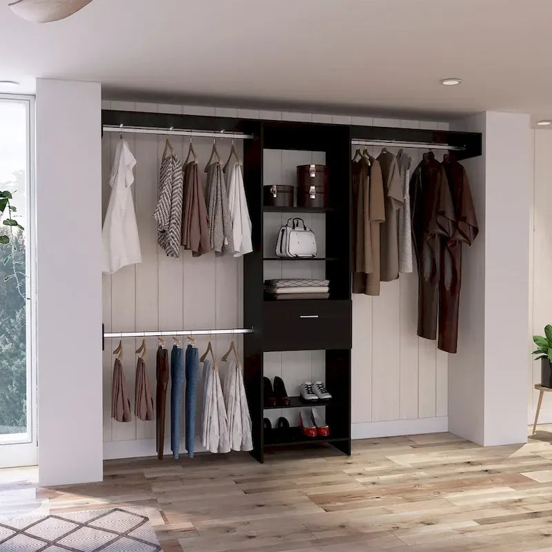 Closet System with Drawer and Shelves - White/Black/Dark Walnut