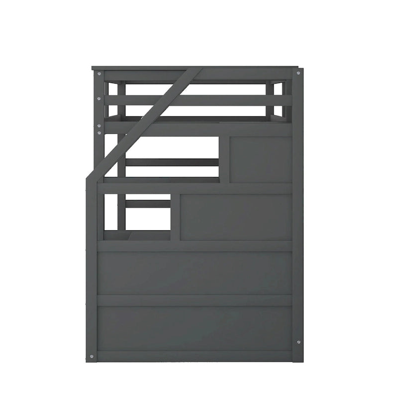 Twin-Over-Twin Bunk Bed with Trundle and Storage Stairs - Espresso