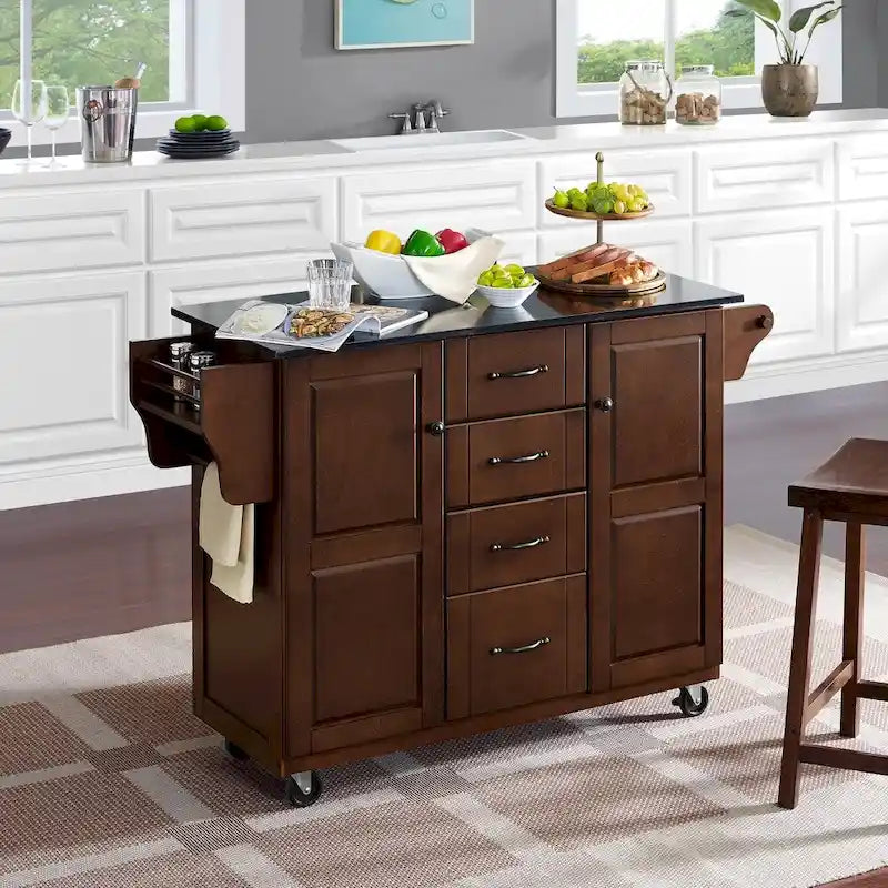 Crosley Eleanor Black Granite Top Kitchen Island - 18d x 51.5w x 35.25h