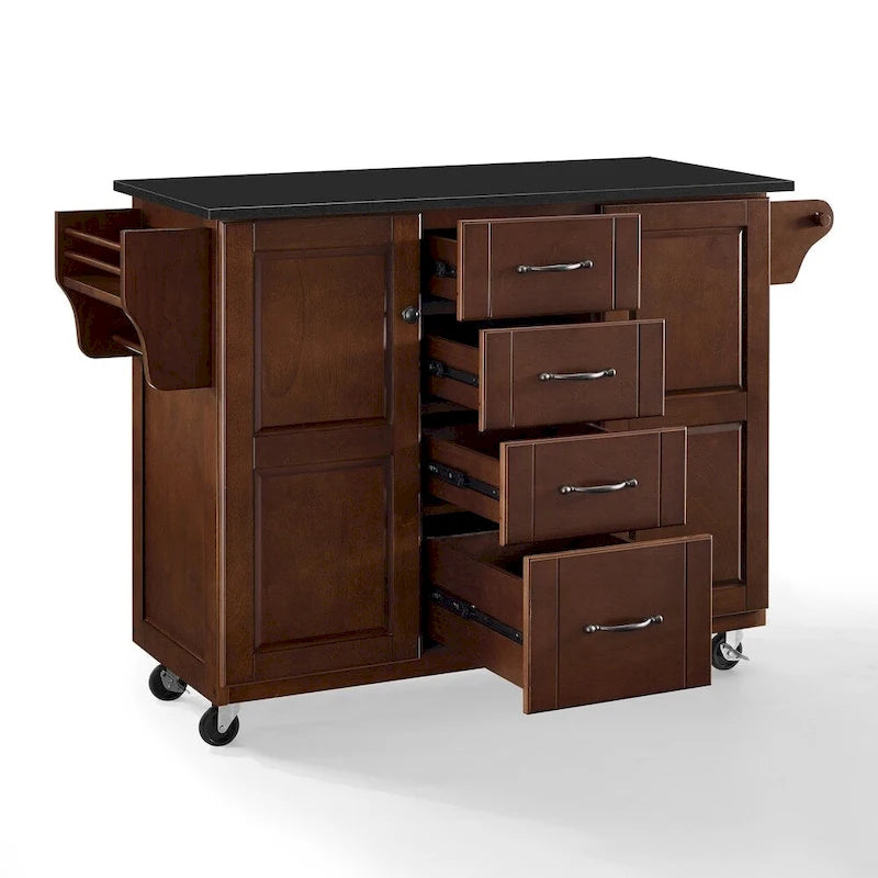 Crosley Eleanor Black Granite Top Kitchen Island - 18d x 51.5w x 35.25h