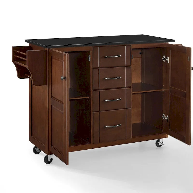 Crosley Eleanor Black Granite Top Kitchen Island - 18d x 51.5w x 35.25h