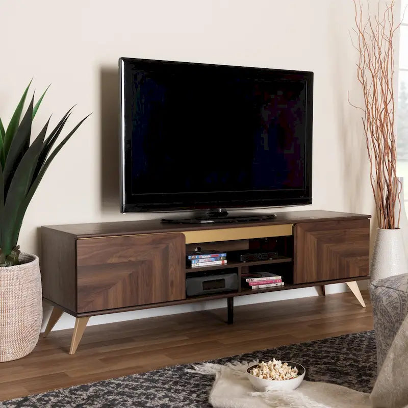 TV Stand with Storage - Walnut Brown, 2-Door