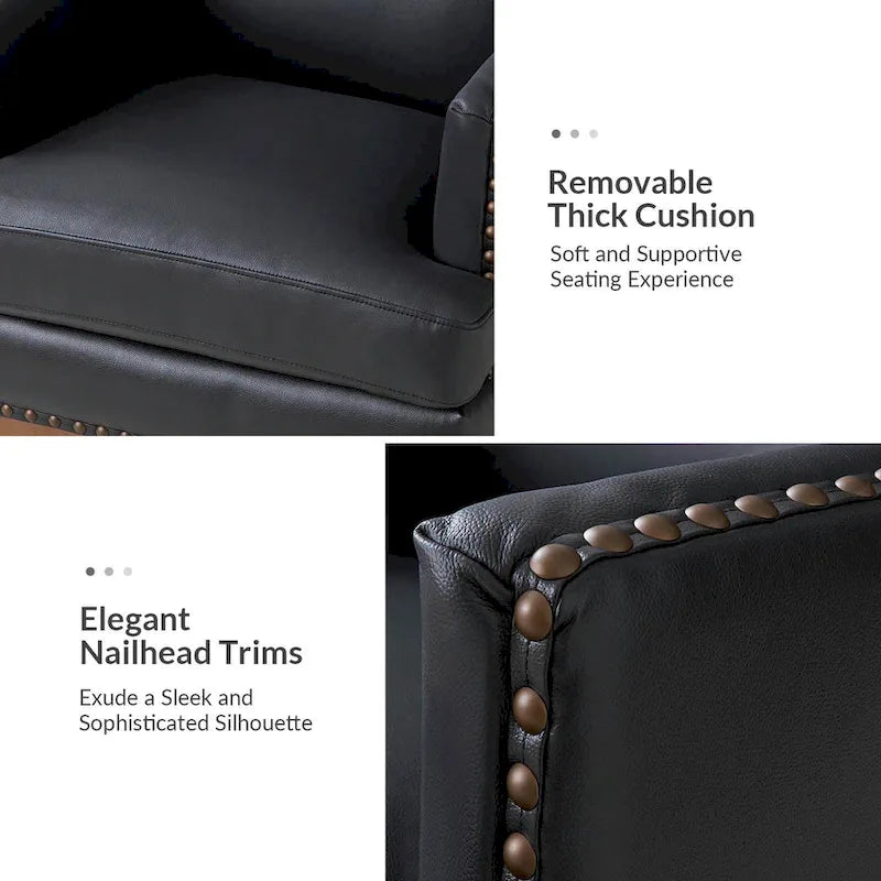 Lourdes Genuine Leather Armchair with Solid Wood Frame and Removable Seat Cushion by HULALA HOME