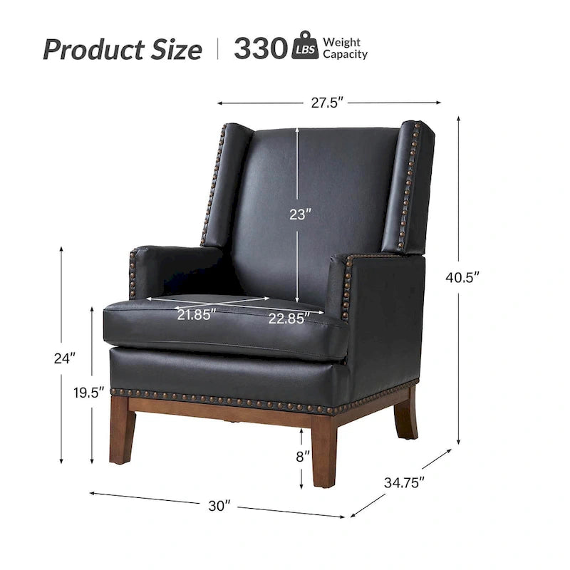 Lourdes Genuine Leather Armchair with Solid Wood Frame and Removable Seat Cushion by HULALA HOME