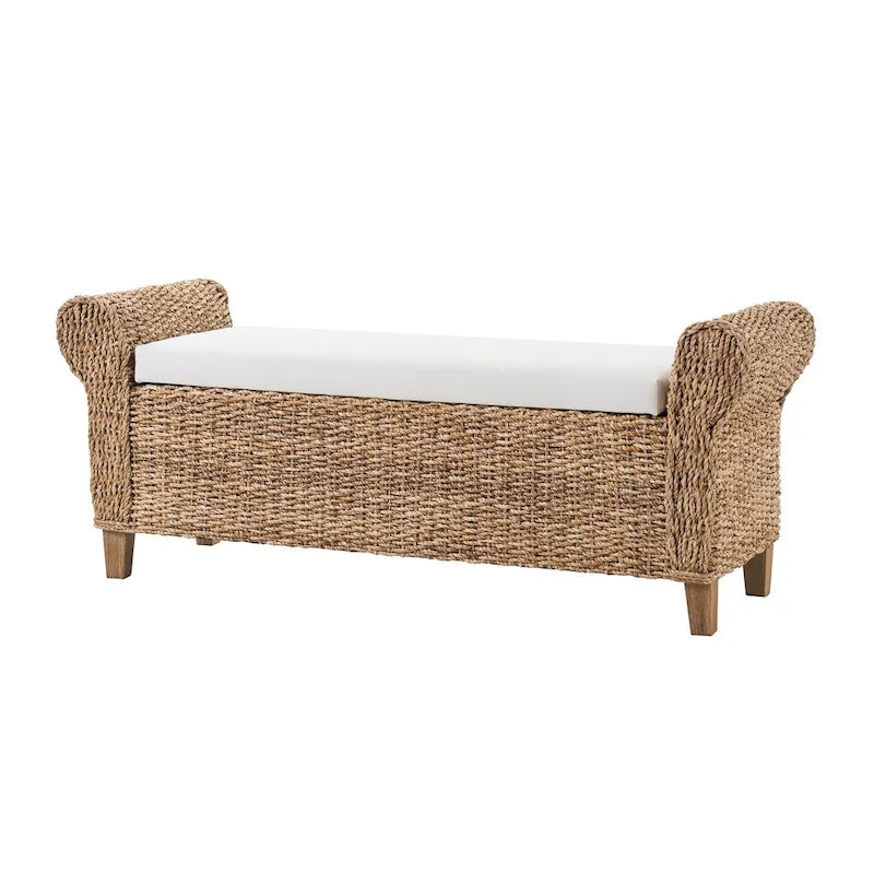 Woven Storage Bench with Carved Design - Natural, Multi-Person