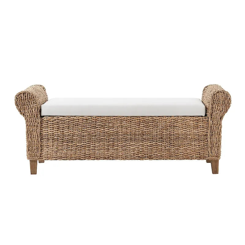 Woven Storage Bench with Carved Design - Natural, Multi-Person