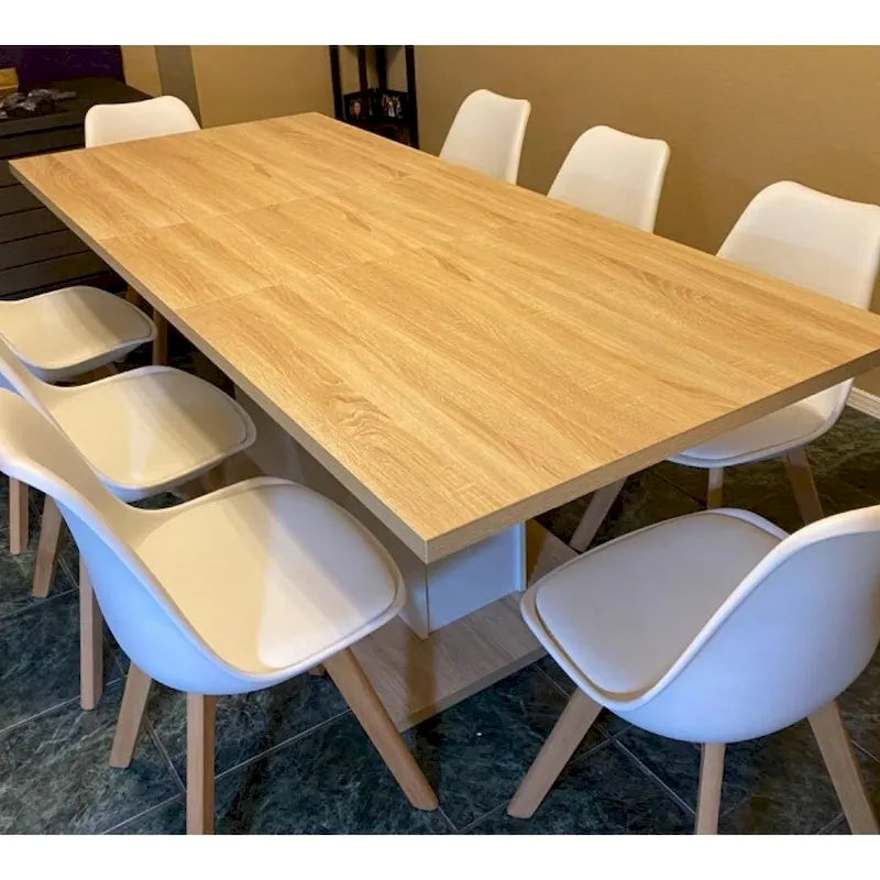 Set of 4 Modern White Shell Dining Chair Upholstered Padded Seat w/ Beechwood Legs - 19 inches L x 21 inches W x 32 inches H