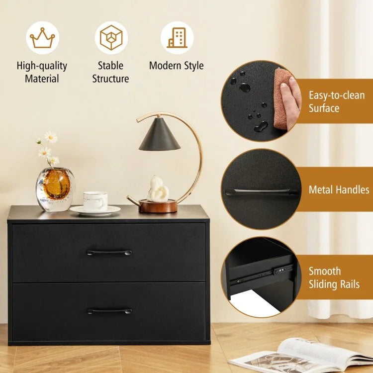 2-Drawer Stackable Horizontal Storage Cabinet Dresser Chest with Handles