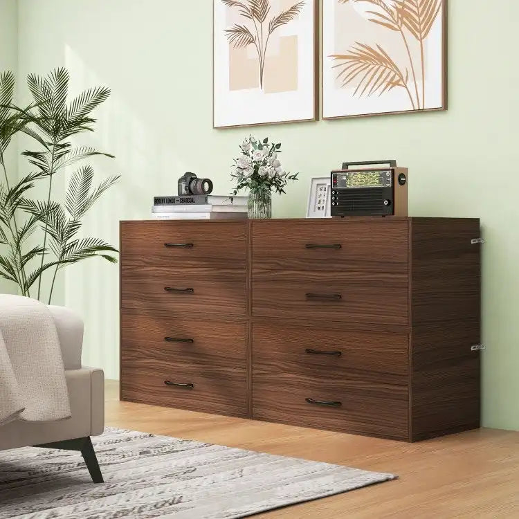 2-Drawer Stackable Horizontal Storage Cabinet Dresser Chest with Handles