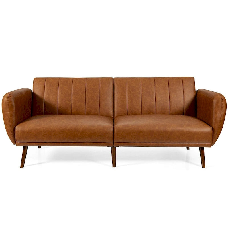 Convertible Futon Sofa Bed PU Leather Adjustable Couch Sleeper with Wood Legs - 81 x 33.5 x 31.5 (L x W x H)