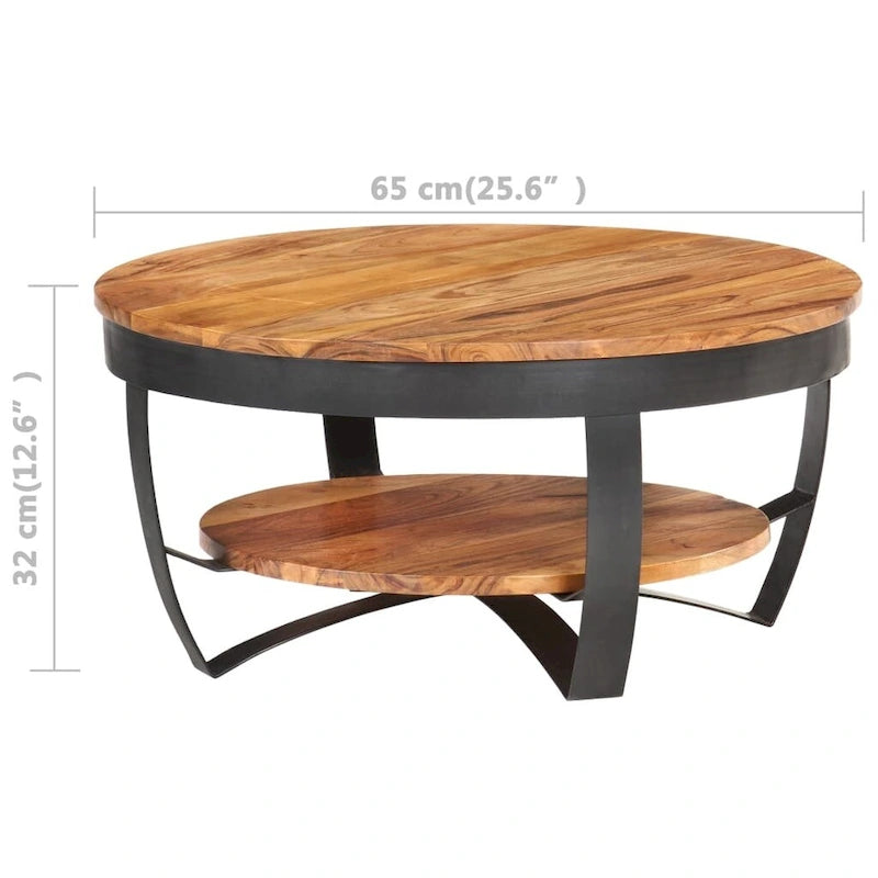 Brown Wood Coffee Table - Round Industrial Style for Living Room