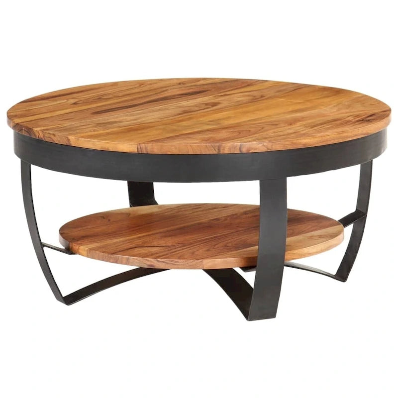 Brown Wood Coffee Table - Round Industrial Style for Living Room