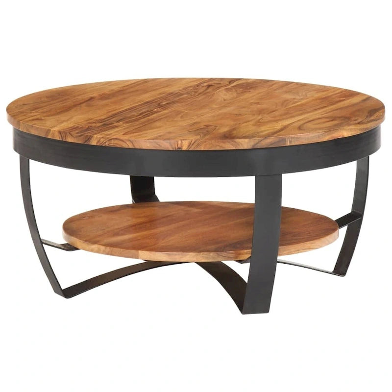 Brown Wood Coffee Table - Round Industrial Style for Living Room