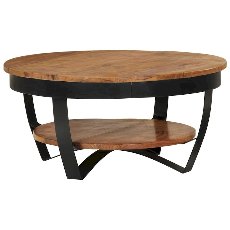 Brown Wood Coffee Table - Round Industrial Style for Living Room