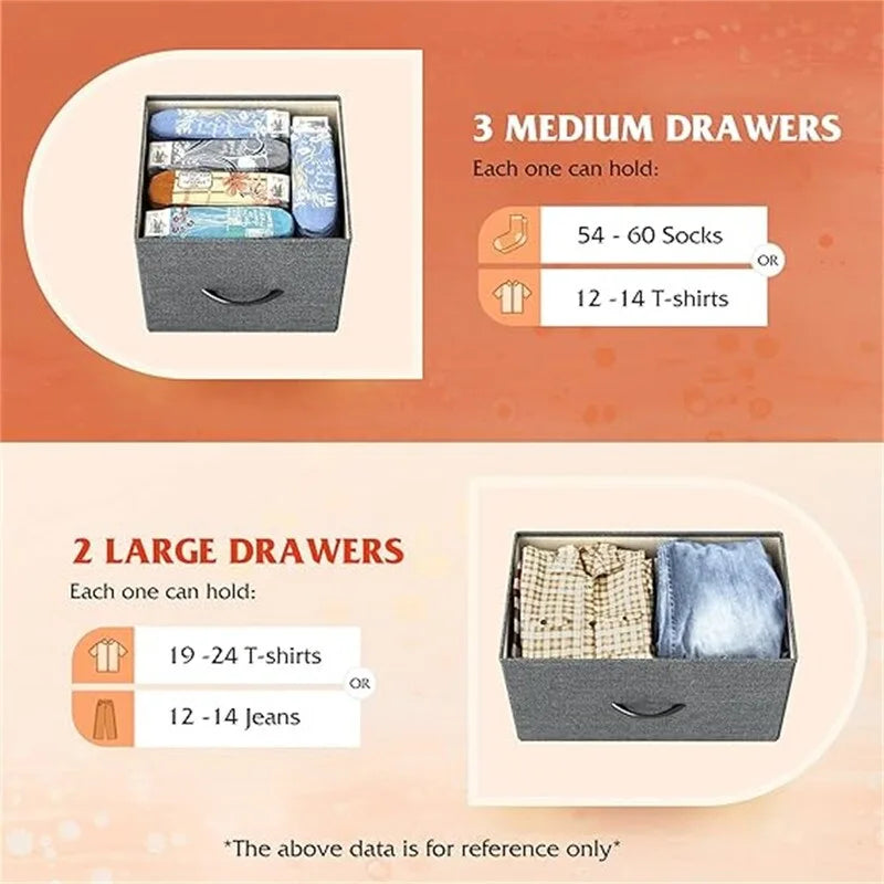 Dresser with Fabric Drawers - Brown/Black/White/Grey, 5-Drawer