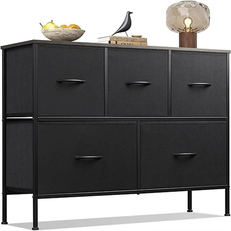 Dresser with Fabric Drawers - Brown/Black/White/Grey, 5-Drawer