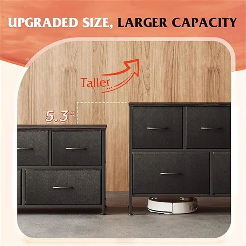 Dresser with Fabric Drawers - Brown/Black/White/Grey, 5-Drawer