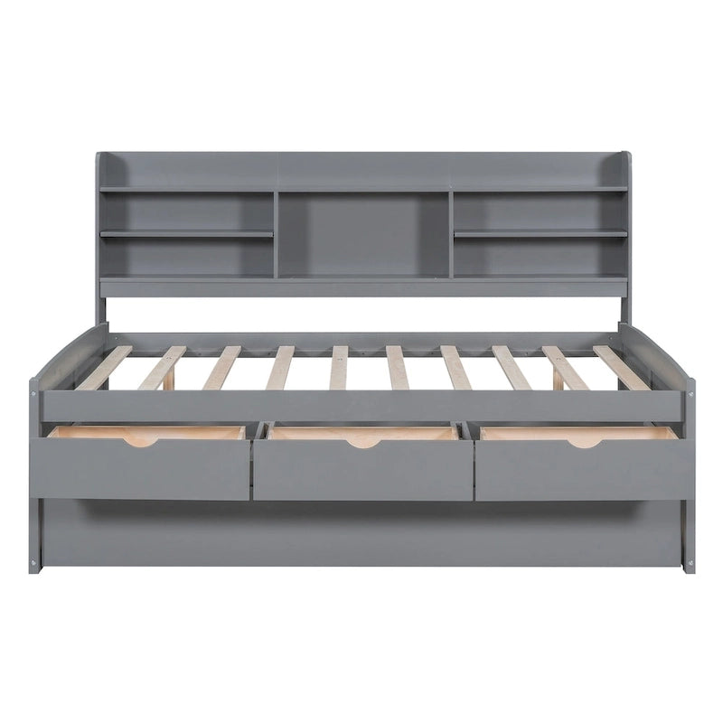 Captain Bed with Storage and Trundle - Grey/White/Walnut, Full Size