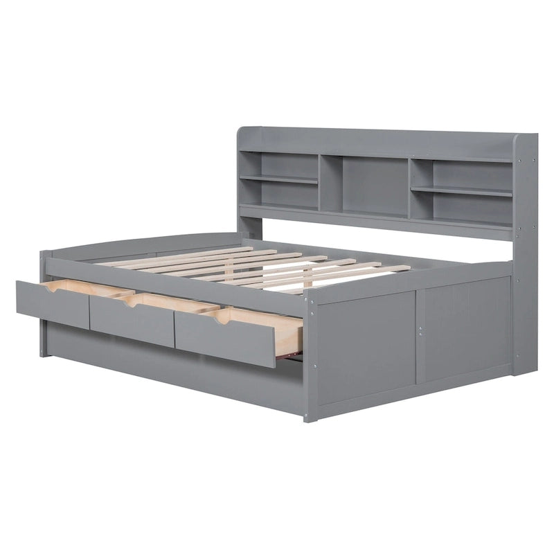 Captain Bed with Storage and Trundle - Grey/White/Walnut, Full Size