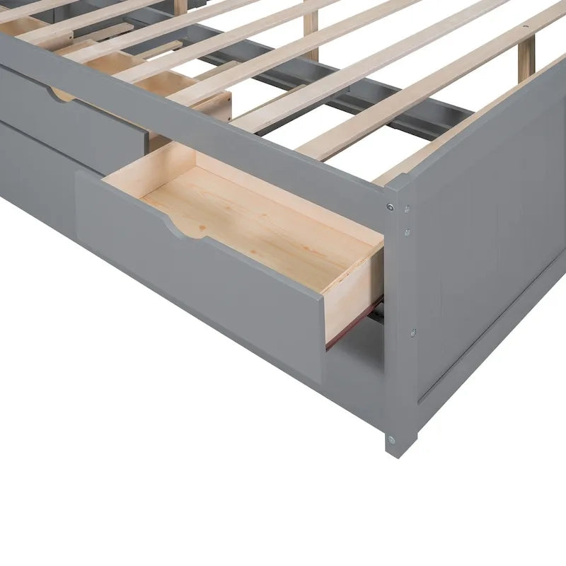 Captain Bed with Storage and Trundle - Grey/White/Walnut, Full Size