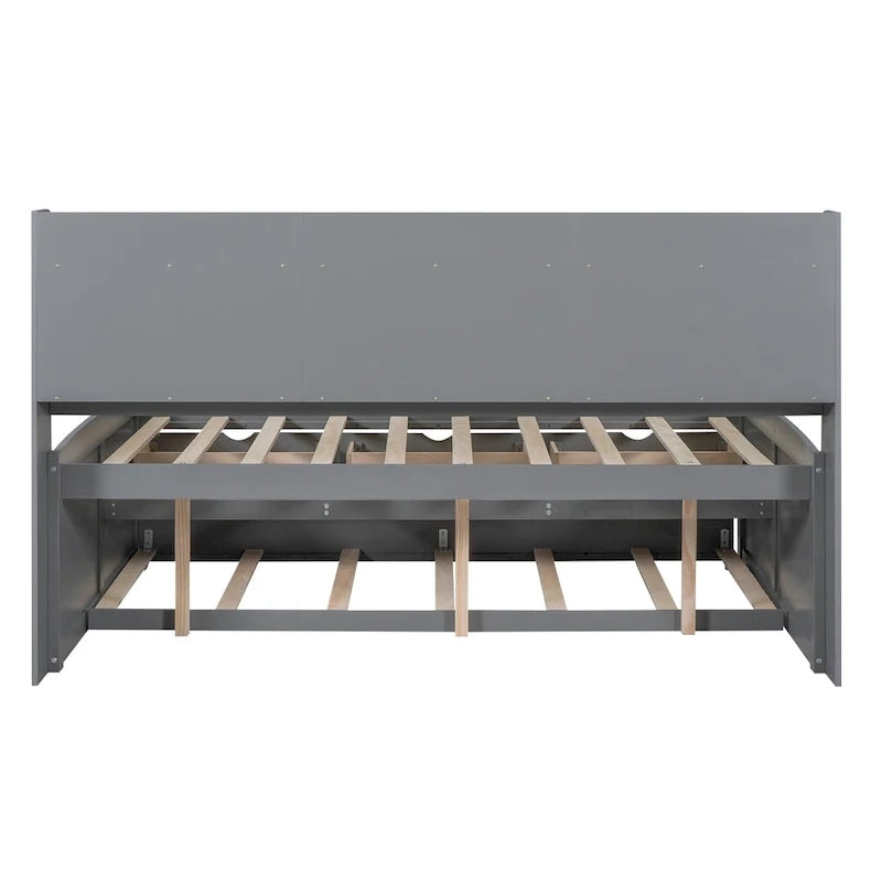 Captain Bed with Storage and Trundle - Grey/White/Walnut, Full Size