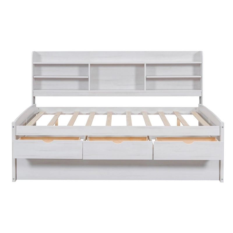 Captain Bed with Storage and Trundle - Grey/White/Walnut, Full Size