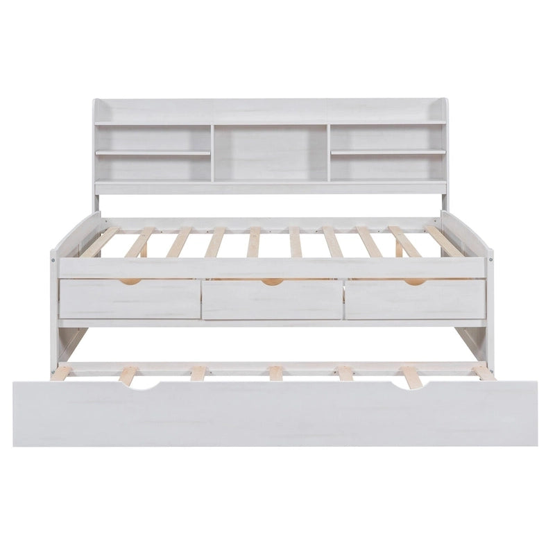 Captain Bed with Storage and Trundle - Grey/White/Walnut, Full Size