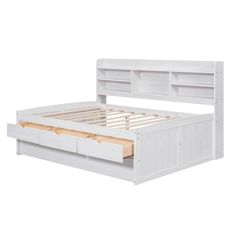 Captain Bed with Storage and Trundle - Grey/White/Walnut, Full Size