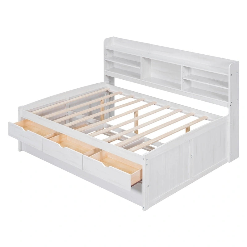 Captain Bed with Storage and Trundle - Grey/White/Walnut, Full Size