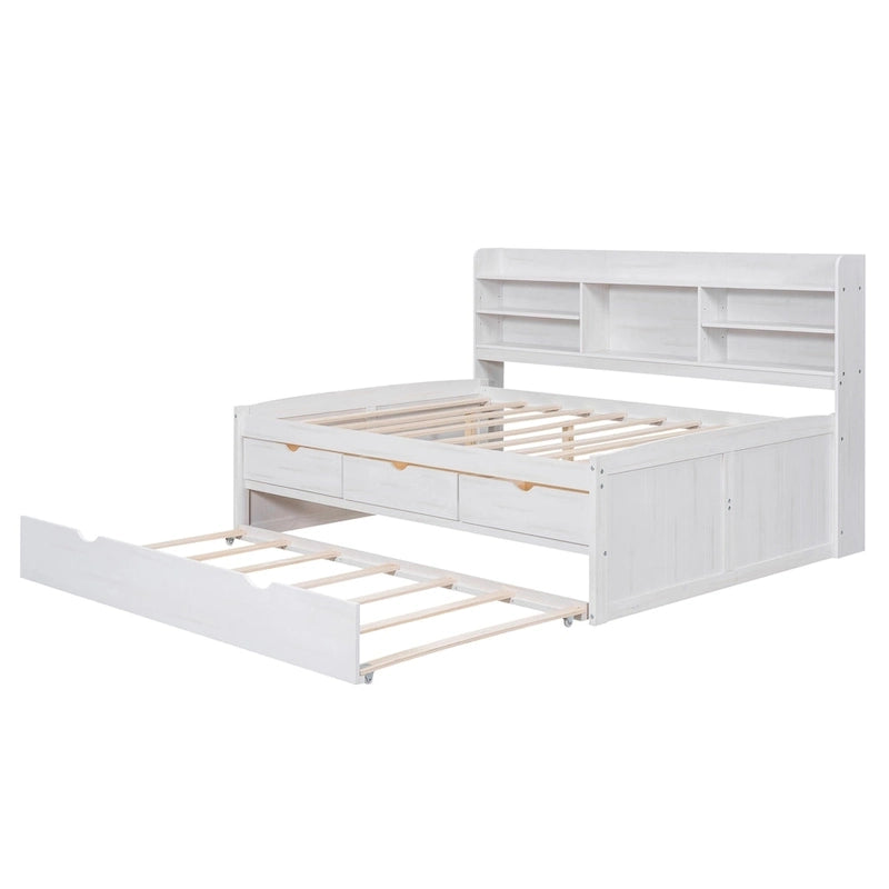 Captain Bed with Storage and Trundle - Grey/White/Walnut, Full Size