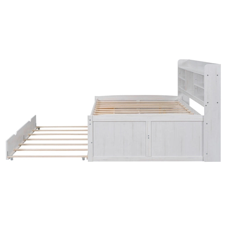 Captain Bed with Storage and Trundle - Grey/White/Walnut, Full Size