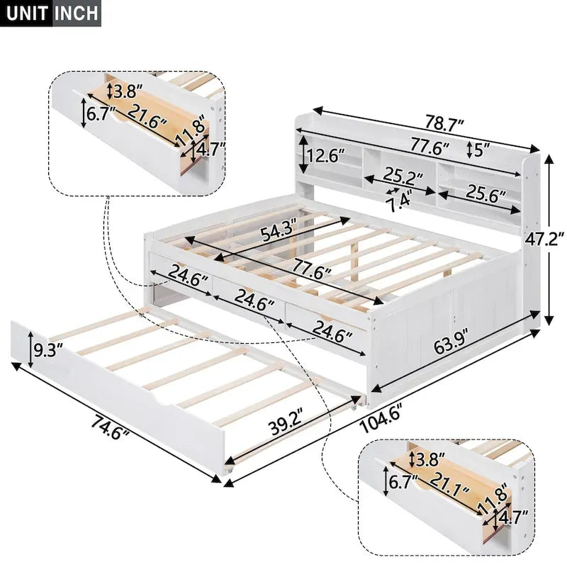 Captain Bed with Storage and Trundle - Grey/White/Walnut, Full Size