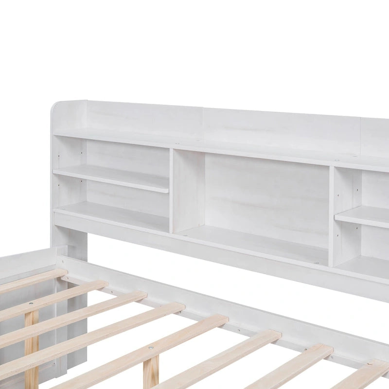 Captain Bed with Storage and Trundle - Grey/White/Walnut, Full Size