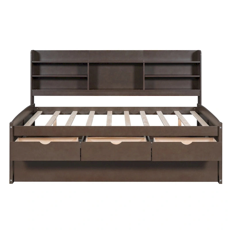 Captain Bed with Storage and Trundle - Grey/White/Walnut, Full Size