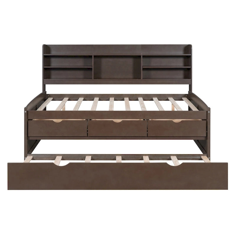 Captain Bed with Storage and Trundle - Grey/White/Walnut, Full Size