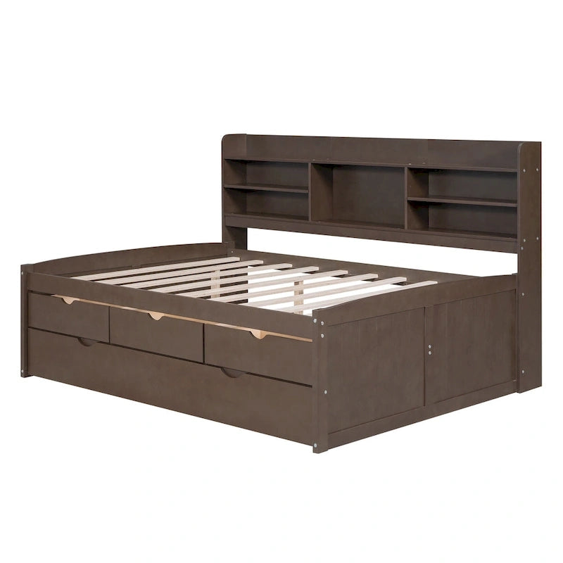 Captain Bed with Storage and Trundle - Grey/White/Walnut, Full Size