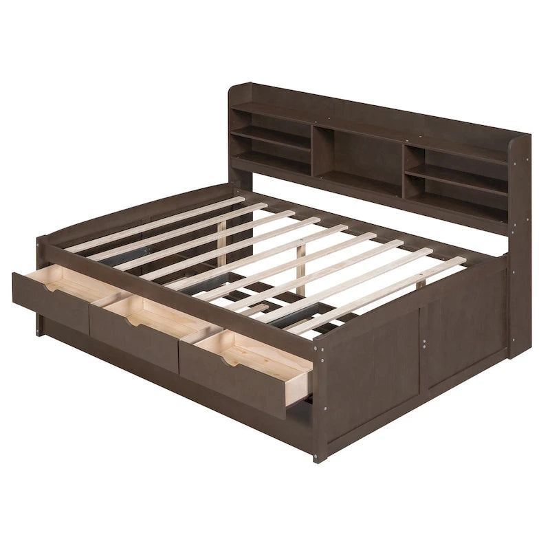 Captain Bed with Storage and Trundle - Grey/White/Walnut, Full Size
