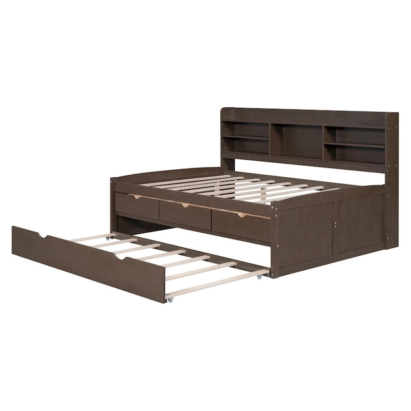 Captain Bed with Storage and Trundle - Grey/White/Walnut, Full Size