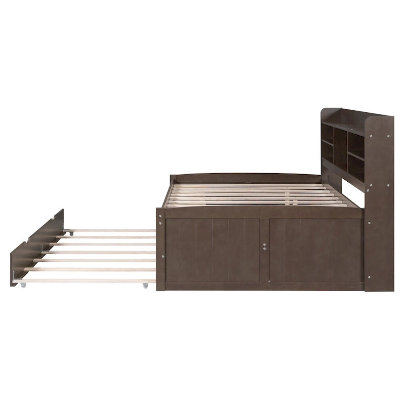 Captain Bed with Storage and Trundle - Grey/White/Walnut, Full Size