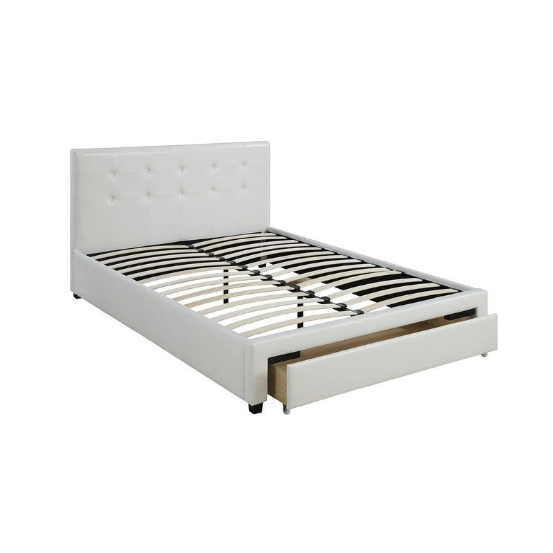 Queen Bed with Storage Drawers - White/Black Faux Leather