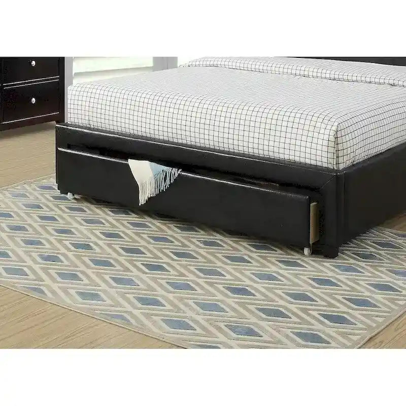 Queen Bed with Storage Drawers - White/Black Faux Leather