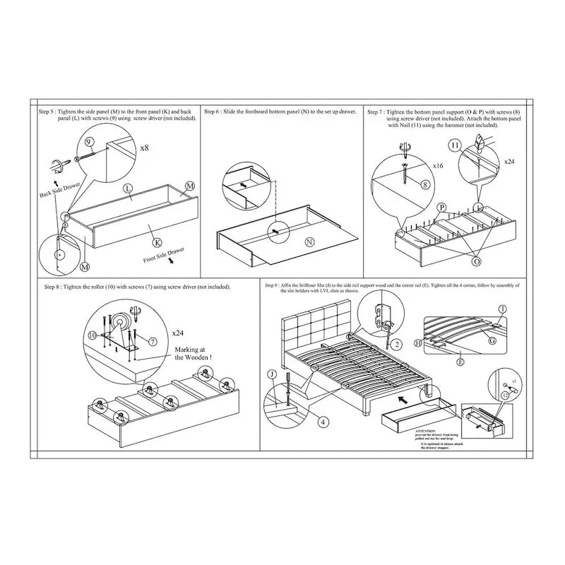 Queen Bed with Storage Drawers - White/Black Faux Leather