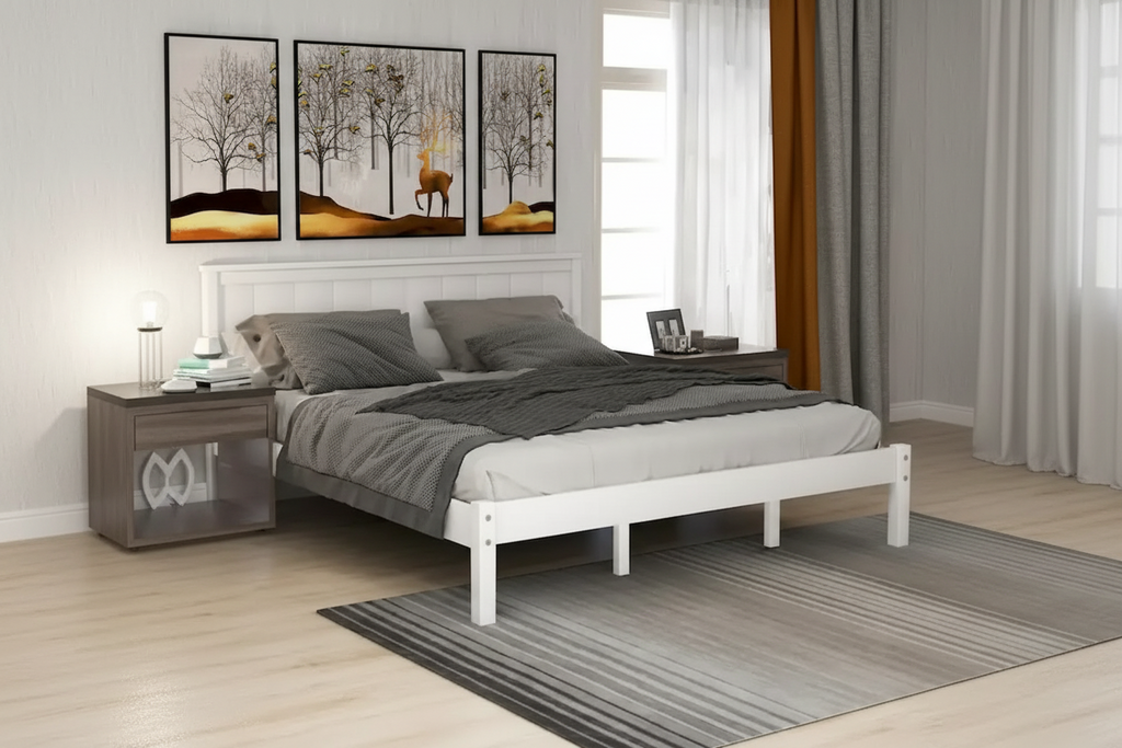 Platform Bed Frame with Headboard - White/Oak/Espresso, Queen