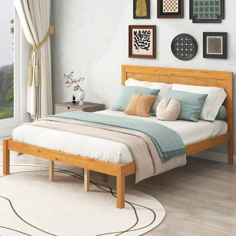 Platform Bed Frame with Headboard - White/Oak/Espresso, Queen