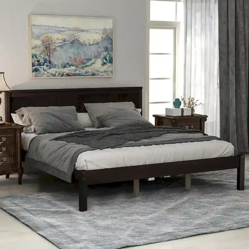 Platform Bed Frame with Headboard Wood Slat Support
