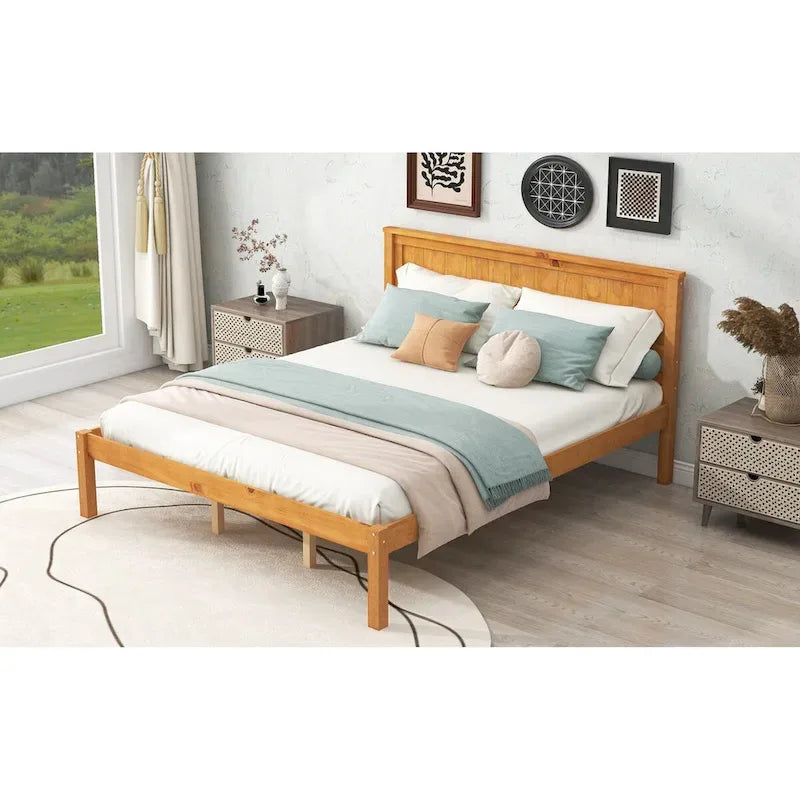Platform Bed Frame with Headboard - White/Oak/Espresso, Queen
