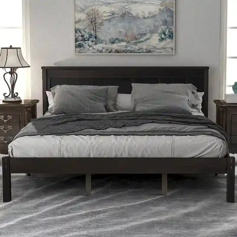Platform Bed Frame with Headboard - White/Oak/Espresso, Queen