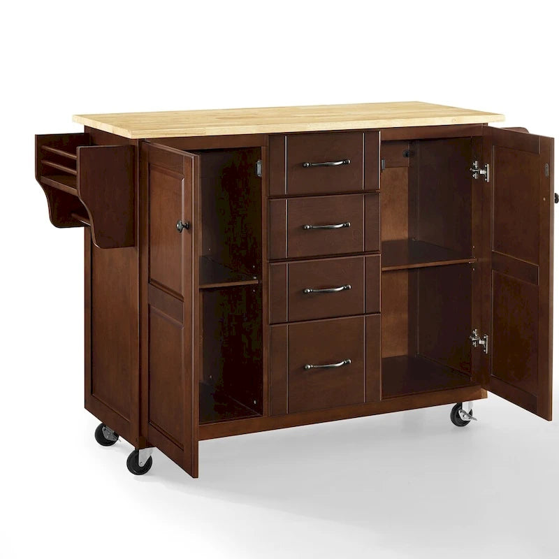Crosley Eleanor Natural Wood Top Kitchen Cart - 18d x 51.5w x 35.25h
